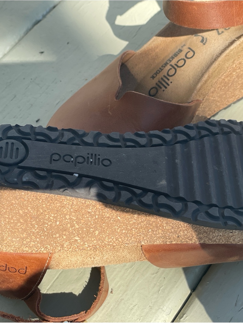 Papillio Tan Brown Leather Wedge Sandals with Buckle - Picture 4 of 4